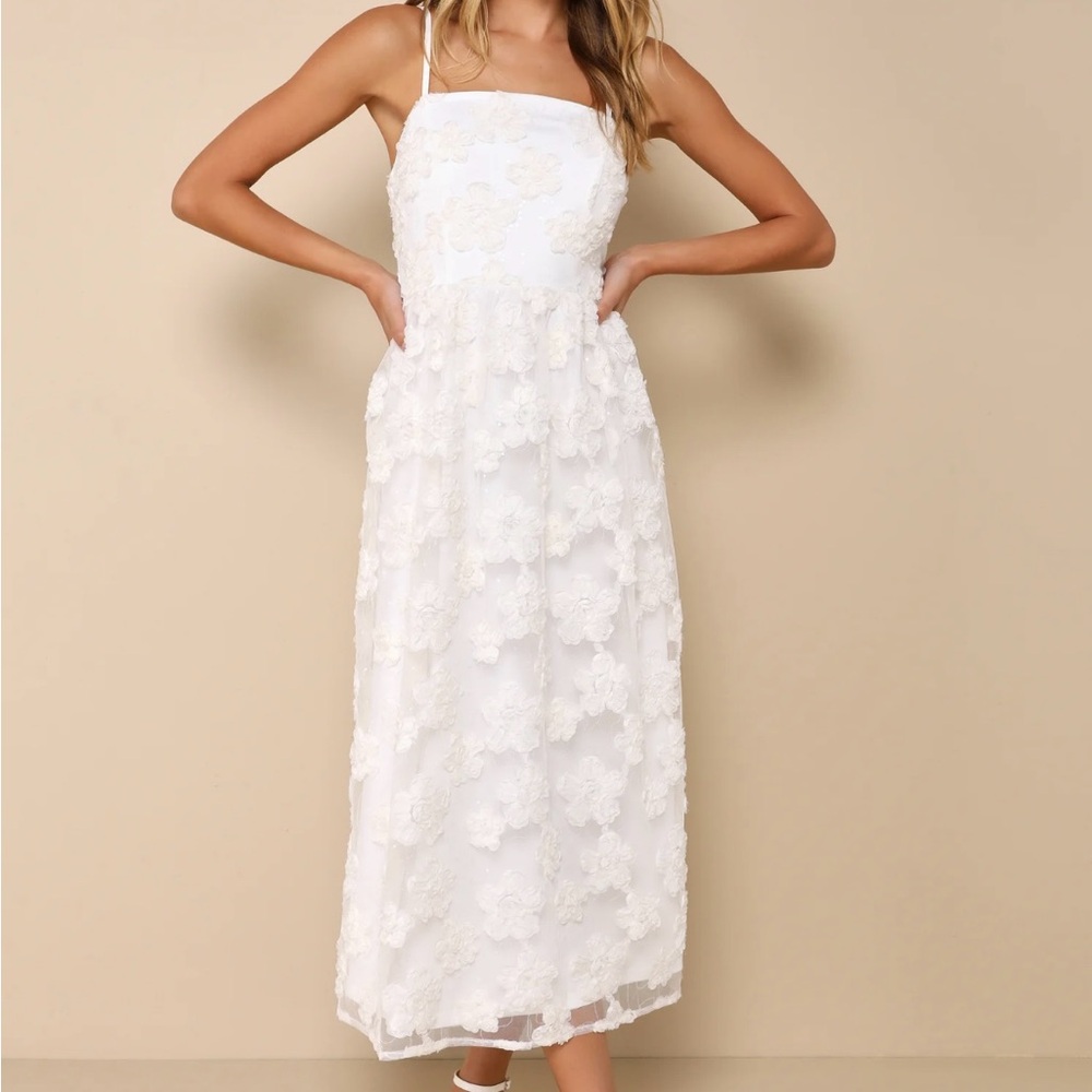 Lulu's White Sleeveless Square Neck Midi Dress